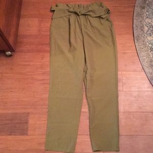 Army Green Tie Front Paper Bag Pants